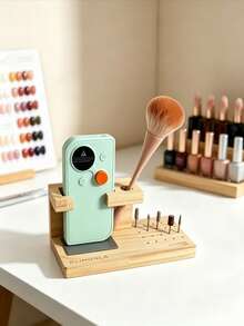 1pc Wooden 2-In-1 Nail Drill & Nail Machine Storage Box, Large Capacity Nail Cleaning Brush Organizer, Multi-Compartment Nail Polish Bottle Display Rack, Nail Machine Storage Box - Multicolor - View 2