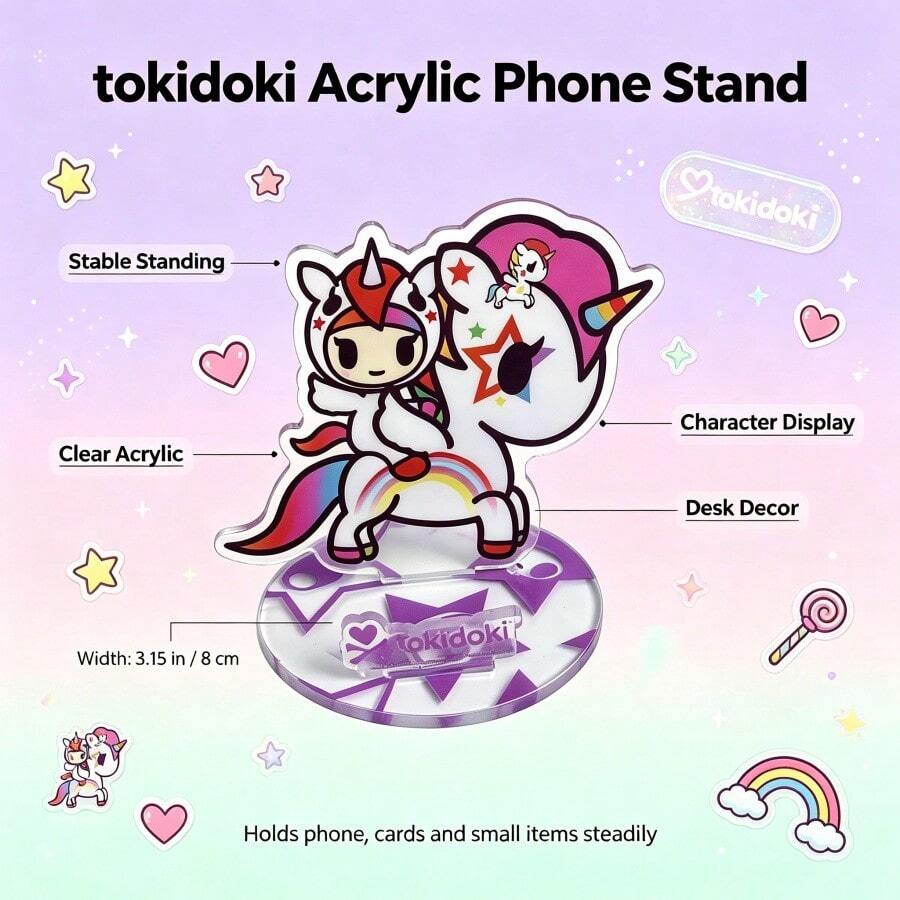 1件 Mesuca & Tokidoki 聯名壓克力手機支架，卡通獨角獸角色模型支架，透明底座桌面展示架，可愛動漫桌面裝飾，適合女孩收藏禮物 - TJ61216-TK4 - 查看 1