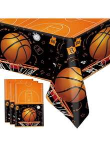 3 Pcs Basketball Theme Party Tablecloth, Disposable Plastic Basketball Birthday Table Cover, Rectangular 137 X 274 Cm, Basketball Theme Party Decorations, Dark - Basketball Theme - View 7