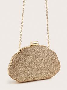 Women's Evening Clutch Bag, Hard Shell Box Bag, Glitter Evening Bag, Solid Color Gold Portable Makeup Bag With Detachable Shoulder Strap, Suitable For Prom, Party, Wedding, Holiday Gathering - Gold - View 7