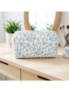 Quilted Floral Makeup Bag, Large Capacity Portable Travel Zipper Cosmetic Storage Bag, Soft Toiletry Organizer - Multicolor - View 5