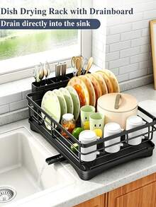 Large Capacity Dish Drying Rack With Auto Drainboard, Kitchen Counter Dish Drainer Organizer For Dishes, Bowls, Cups, Space Saving Sink Storage Rack - Multicolor - View 13