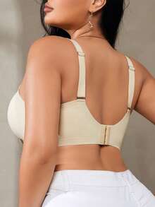 1pc Women's Plus Size Push-Up Seamless Bra, Wire-Free Strong Support Backless Design, Knitted High Elasticity Bonded Fabric, Molded Cup Comfortable Side-Boob Coverage, Suitable For Daily Wear, Home And Office - Apricot - View 2