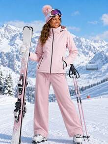 CZRLHYT Women's Pink Soft Shell Pants, Solid Color Straight Leg Outdoor Hiking Pants, Suitable For Outdoor Sports And Casual Wear, Spring/Autumn/Winter - Pink - View 2