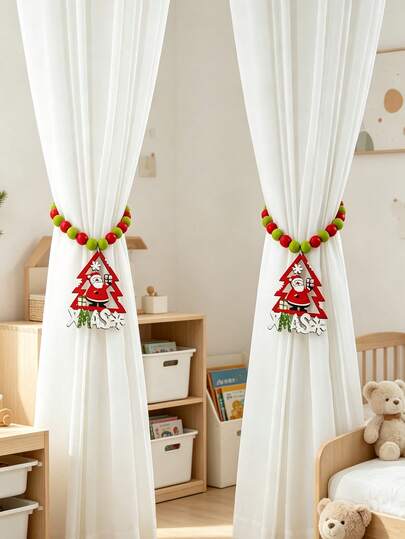 1pc/2pcs Christmas Tree Curtain Tiebacks, Cute Christmas Element Window Decoration, Children's Bedroom Decor, Baby Supplies, Nursery Decoration