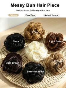 2 Packs Messy Curly Synthetic Hair Bun Scrunchies, 6 Inch Elastic Fake Donut Hair Rings, Fluffy Voluminous Hair Pieces For Women, Quick Double Buns Look For Daily Halloween Party - Multicolor - View 8