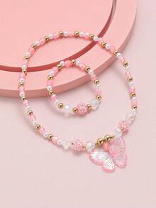 1 pieza Chicas con diseño de mariposa PMMA Collar con cuenta & 1 Pulsera con cuenta para decoración diaria - Multicolor - Ver 4