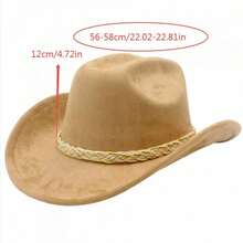 Retro Cowgirl Hat For Women Men Faux Suede Wide Brim Western Cap - Light Brown - View 7