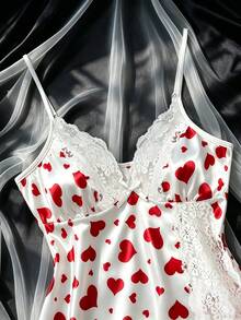 Sexy Women's Nightgown, Adjustable Straps, Lace Patchwork, Deep V-Neck With Bow Decor, Comfortable And Charming Loungewear - Burgundy - View 5