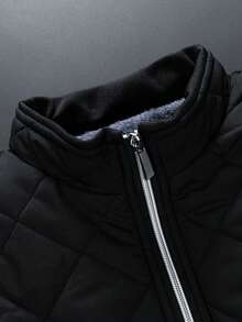 Women's Versatile Commuter Cotton Jacket, Diamond Quilted Thickened Coat, Fleece Lining, Warm Casual Aviator Jacket - Black - View 4