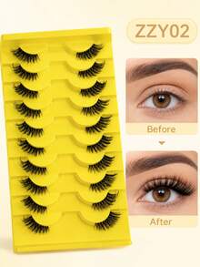 10 Pairs Half Lashes Natural Volume Simulated Fluffy Grafted Eyelashes For Daily Commuting, Portable, Lightweight, Non-Irritating, And Reusable - View 10