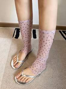 1/2 Pairs Korean Sweet Girl Style Mesh Floral Ruffle Leg Warmers, Japanese Girly Style Sheer Floral Leg Sleeves - Multicolor - View 8
