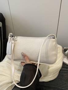 1pc New Fashion Versatile Textured Shoulder Bag Underarm Bag, Suitable For Dating, Outing, Party And Other Occasions, Fashionable Women's Solid Color Wallet. Crocodile Pattern Position Random - White - View 9