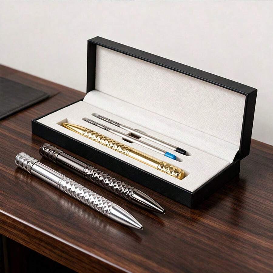Premium Metal Click Ballpoint Pen, Business Neutral Pen, Stress Relief Rotating Ballpoint Pen, Gift Box Set - Sets - View 1