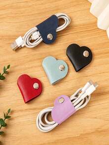Heart-Shaped Faux Leather Cable Organizer, Multi-Color Earphone And Headphone Cable Storage Box, Battery-Free Cable Management Clip, Unisex Cable Holder Set - New Arrival - View 8
