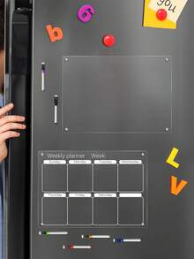 1pc Transparent Acrylic Magnetic Message Board, Weekly Planner/To-Do List Erasable Magnetic Fridge Magnet, Suitable For Home And Office Users (Includes 1 Whiteboard Marker) - Clipboard - View 8