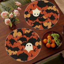 1/4/6pcs Halloween Series Dense Pumpkin Patch & Little Ghost Hand-Painted Pattern Placemats, Polyester Fiber, Suitable For Home Kitchen, Kitchen Table Decoration And Party Scene Decoration - Multicolor - View 5