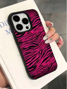 1pc Black & Pink Zebra Pattern Full Coverage TPU Anti-Drop Phone Case Compatible With Apple 16 15 14 13 12 11 Pro Max - Multicolor - View 79