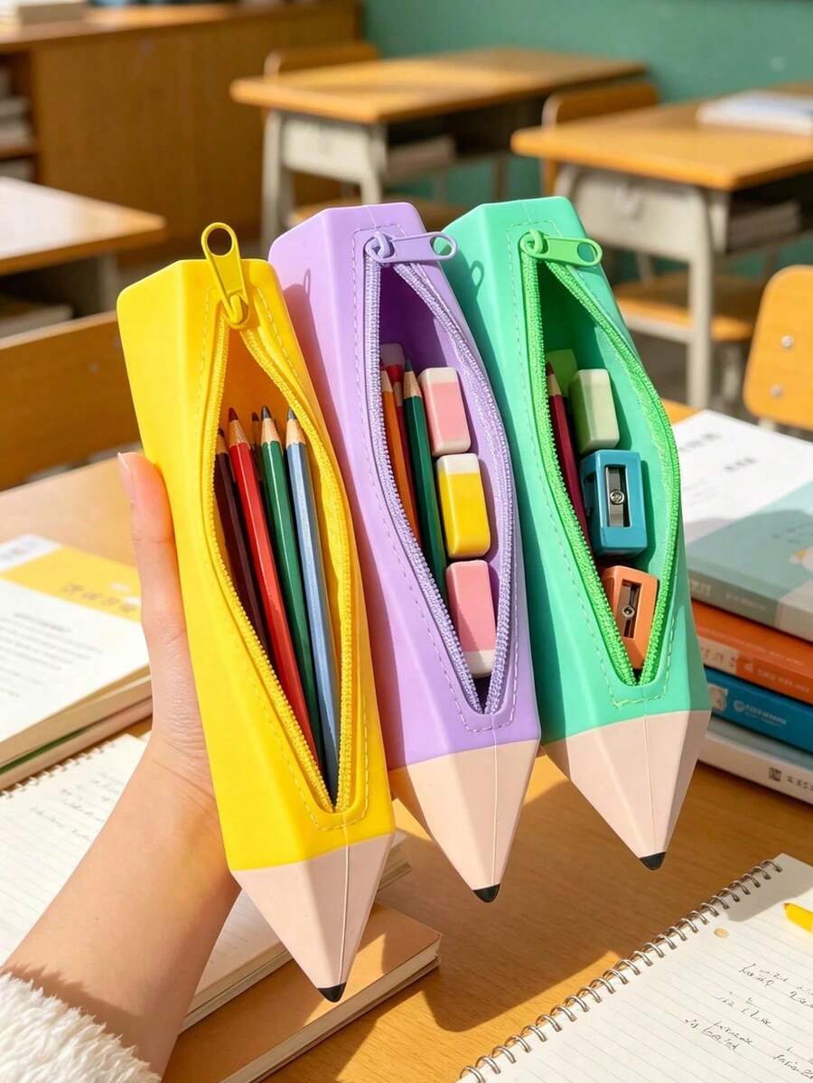 1pc Fun Pencil Shaped Pencil Case, Pencil Shape Student Pencil Pouch, Large Capacity Multi-Color Stationery Storage Box, Suitable For Back To School Season Gift, Gift Packaging Supplies, Storage Bag - Multicolor - View 1