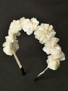 1 pieza Diadema floral para niñas, dulce y adorable - Blanco - Ver 5