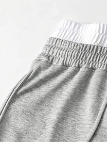SU ER Men's Double Waist Design Elastic Waist Drawstring Casual Pants, Comfortable Fabric, Loose Fit, Drapey Lazy Wide Leg Pants - Light Grey - View 5