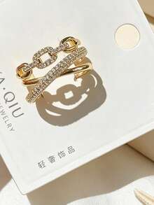1pc Fashionable Exquisite Cross Chain Ring, Light Coffee Gold Electroplated Zirconia Minimalist Ring - Cross- Ring - View 5
