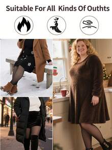 1 Pair 80/220g Plus Size Thermal Tights, Semi-Sheer Breathable Single-Seam Padded Winter Leggings For US/EU Outdoor Wear - Multicolor - View 8