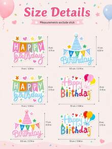 6pcs Cute Cartoon Happy Birthday Cake Topper Vibrant Dessert Table Decor - View 6