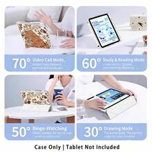 Floral And Leaf Pattern Painted Effect Protective Case For Honor Tablet, Compatible With Honor 8/9/10/X8/X8A/X9/X8Pro/X9A/ MatePad Se 11 Inch/MatePad 11 Inch/11.5 Inch/MatePad Pro/Matepad 11.5 2025/Apple 8/9/10th Gen/11th Gen 2025 (A16)/ Galaxy Tab A7/A9 - Multicolor - View 6