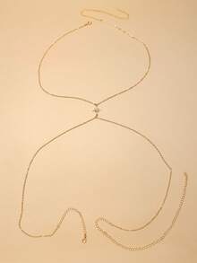 1pc Gold Hot-Selling Rhinestone 8-Point Star Cross Chest Chain, Sexy Thin Body Chain For Women, Suitable For Prom, Banquet, Party - Gold - View 3