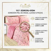 Edredón Matrimonial de Lujo Doble Vista Piel de Ángel, Suave y Acolchado, Incluye Edredón Relleno, 2 Fundas de Almohada, Sábana Superior y Sábana Ajustable (5 Piezas en Total) - Durazno - Ver 3