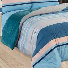 Edredón Matrimonial de Lujo Doble Vista Piel de Ángel, Suave y Acolchado, Incluye Edredón Relleno, 2 Fundas de Almohada, Sábana Superior y Sábana Ajustable (5 Piezas en Total) - Agua verde azul - Ver 6