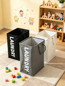 Household Fabric Storage Basket With Letter Print, Foldable Laundry Hamper With Handles, Children's Room Toy & Clothing Organizer Bin - Multicolor - View 3
