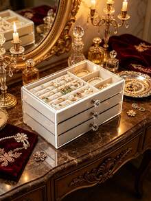1pc 3-Layer Transparent Acrylic Jewelry Box, Multi-Layer Drawer Style, Acrylic, Anti-Oxidation, Desktop Jewelry Storage Box, Drawer Vanity Jewelry Organizer, Desktop Drawer Storage Box, Stackable Storage Box, Jewelry Earrings, Necklaces, Bracelets - Multicolor - View 1