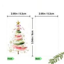 25/50 Pcs Watercolor Christmas Tree Mini Greeting Cards, Pocket Cards, Fresh Pink-Green Gradient Watercolor Christmas Tree Design, Blank Back For Hand-Written Christmas Greetings, Thank You Messages, Used As Message Cards In Gift Boxes - A - View 7