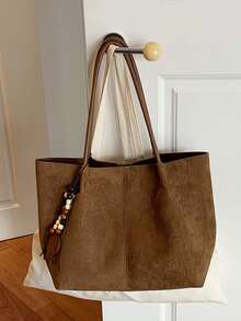 Dedoo Tas Tote Kapasitas Besar Mirip Suede, Dua Pegangan Tanpa Liontin, Tas Bahu Santai Bergaya Vintage untuk Wanita, Cocok untuk Perjalanan Musim Gugur dan Musim Dingin - Coklat - View 6