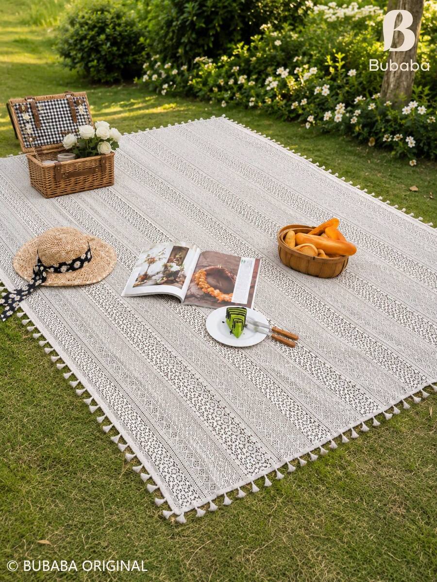 Vintage Bohemian Lace Picnic Blanket, Ivory Coin Pattern Crochet ...