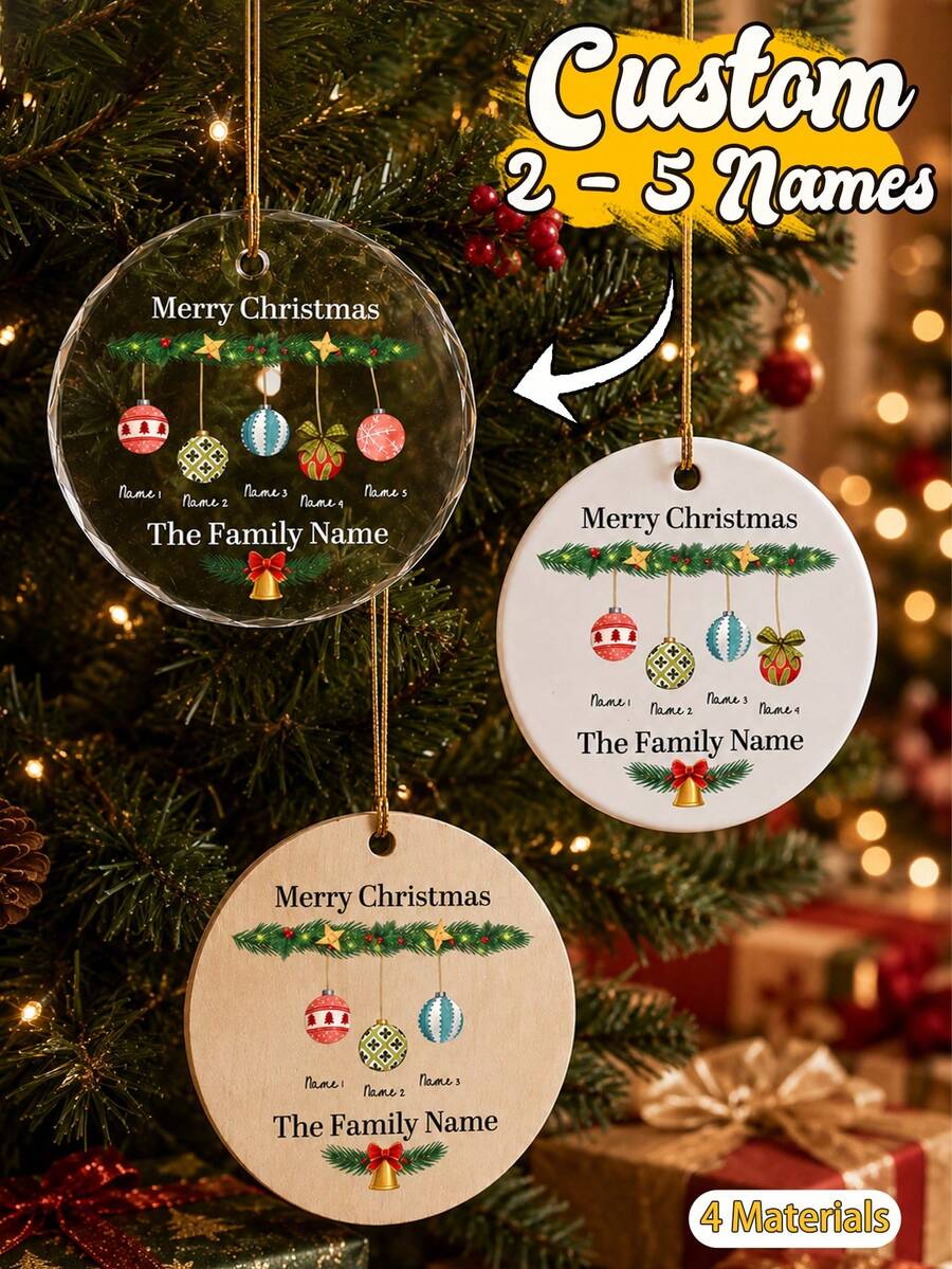 Custom Family Christmas Ball Ornament, Personalized 2-5 Names Christmas Tree Hanging Decor, Festive Colorful Bauble Style, Customized Family Keepsake, Customizable Name Ornament, Christmas Home Decor, Christmas Gift 2026, Christmas Decorations - Multicolor - View 1
