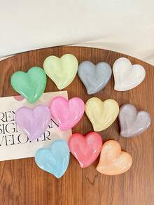 Autumn/Winter New Glitter Solid Color Heart-Shaped Phone Airbag Stand, Retractable Phone Support Stand, Desktop Phone Holder - Multicolor - View 9