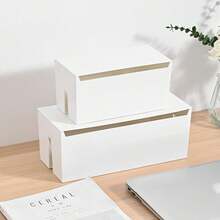 Desktop Cable Management Box, Large And Small Sizes, Power Strip Router Cable Organizer Hidden Storage Box, Home Desk Cable Management Box - White - View 4