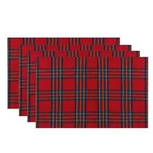 1/2/6pcs Classic Scottish Plaid Rectangular Placemats, Wrinkle-Resistant And Durable, Suitable For Christmas Party, Family Gathering Table Decor - Red - View 8