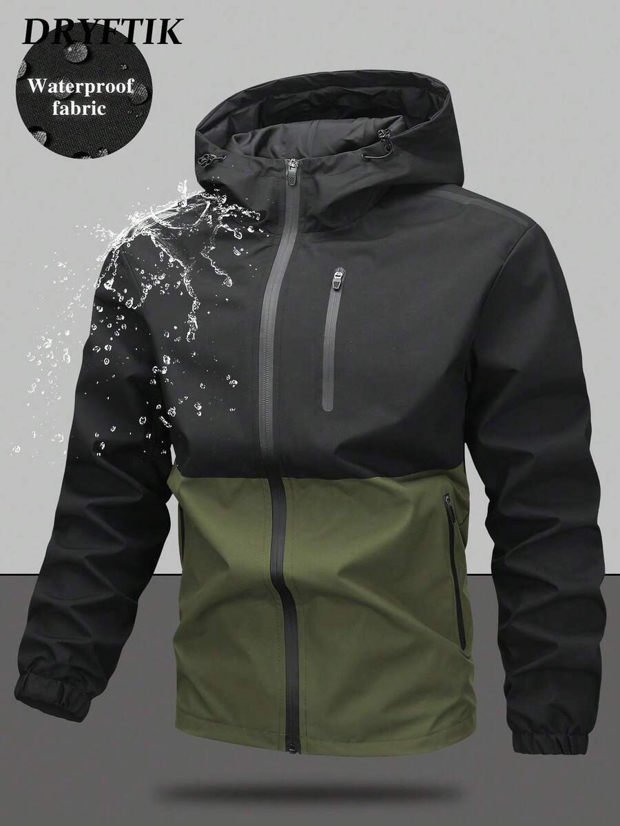 Men's Drawstring Hooded Casual Versatile Zip Pocket Windbreaker Jacket, Suitable For Daily Wear