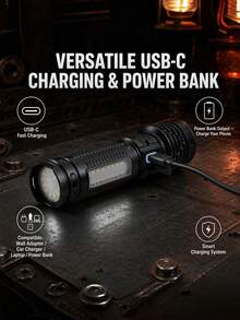 3-Light Flashlight, Rechargeable LED Flashlight, Side Light, Zoomable Flashlight, Red Tail Light, 18650 Battery Spotlight, Reverse Charging Flashlight, Battery Level Display, Portable Search Light, Outdoor Camping Light, Fishing, Hiking, Work Light, Gift - Star - View 8