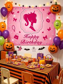 Splendor Sweet Pink Heart Fashion Theme Party Photo Background Cloth, Crown Bag Lipstick Print Background Banner, Birthday Celebration Party Supplies - Multicolor - View 9