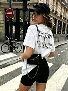 Limited Edition Printed Women T-Shirt | I'm Not Perfect, Casual Round Neck Short Sleeve Top, Fashionable For Spring & Summer White - White - View 7