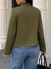 Autumn/Winter Solid Color Frog Button Stand Collar Long Sleeve Cropped Slim Fit Military Style Jacket, Plus Size Commuter Vintage Coat, Autumn Fashion - Army Green - View 5