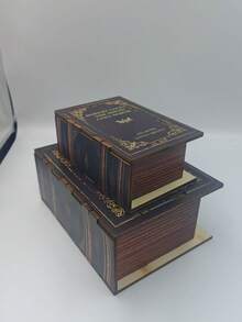 2 Pieces Wooden Material, British Classic Pattern Book-Shaped Unique Desktop Decor, Combines Storage Box And Jewelry Box Functions, Can Discreetly Store Jewelry, Souvenirs And Gifts - A - View 6