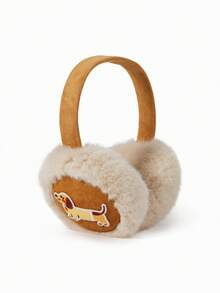 GARASSACC 1pc Women's Cute Puppy Embroidery Suede Fleece Foldable Warm Earmuffs - Multicolor - View 2