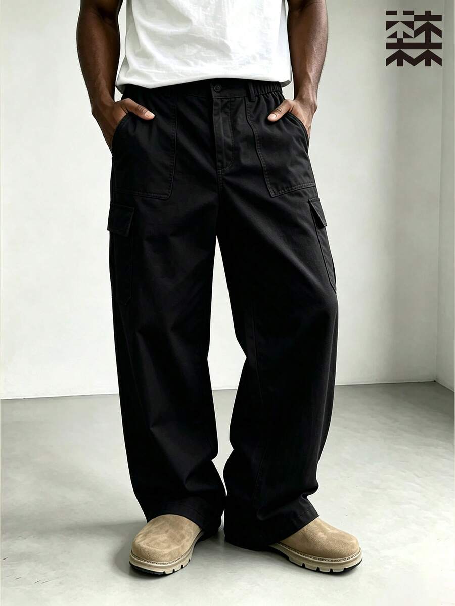 mulinsen Mulinssen Men's Loose Fit Cargo Pants With Multi-Pocket Design - Black - View 1
