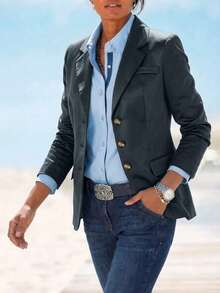 Women's Blazer: Front‑Button Design, Casual Yet Elegant, Ideal For Office And Commuting, A Must‑Have For Autumn And Winter. - Grey - View 3